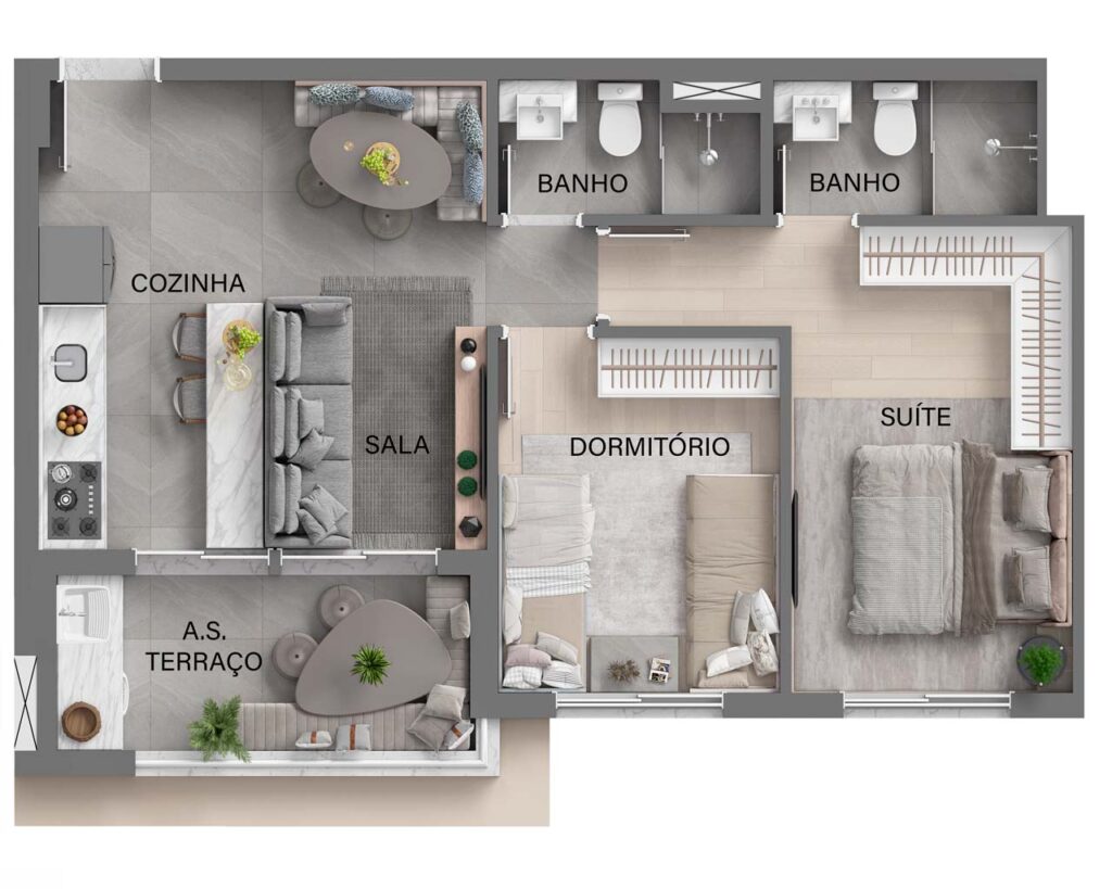 Planta Tipo 2 Dorms. 57m²